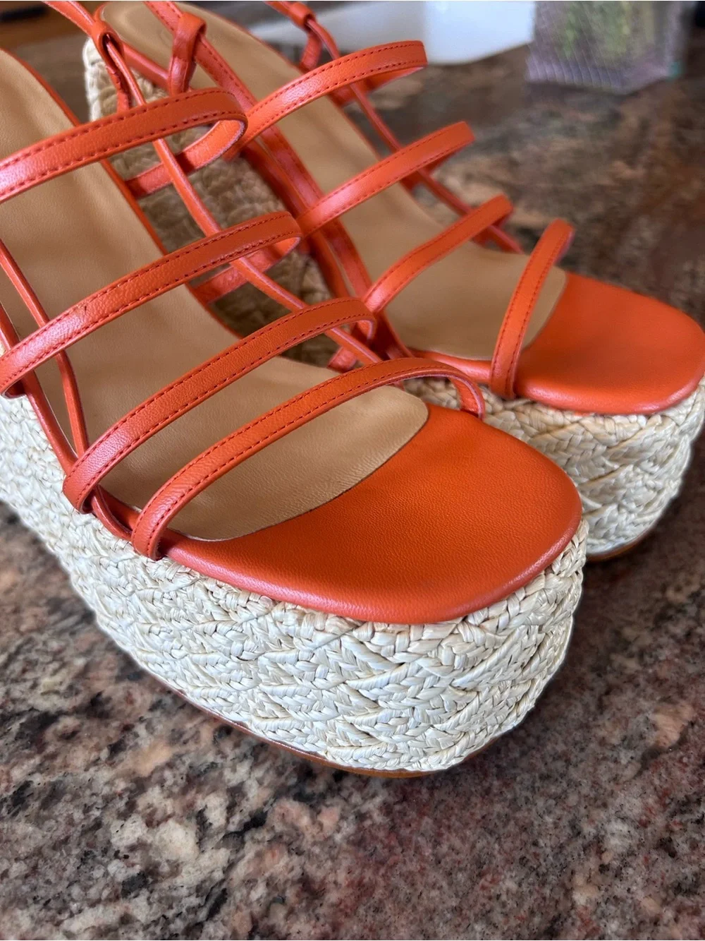 Castaner Orange Strappy Espadrille Wedge Sandals